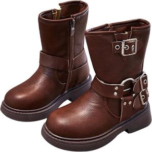 Детские ботильоны для девочек с боковой молнией, милым бантом, зимние снежные сапожки 2025 года, водонепроницаемые, с нескользящей подошвой, короткие, удобные, на массивной подошве, боевые ботинки Generic, A08 Brown