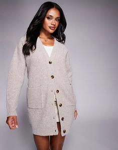 Платье-кардиган мини-джемпер Aria Cove с большим карманом спереди, овсяного цвета