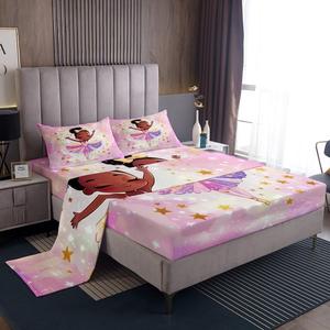 Erosebridal Комплект постельного белья с принтом афроамериканских балерин для девичьей комнаты, Pink Purple