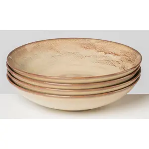 Gipfelstück Суповые тарелки «Туманный лес», (набор, 4 шт.), скандинавский стиль, блестящая реактивная глазурь, каждое изделие уникально, бежевый