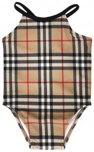 Детский слитный купальник Burberry в клетку, коричневый