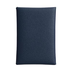 HERMES Кардхолдер Calvi Duo из кожи Epsom для женщин 7K Bleu Abysse Deep Sea Blue