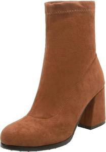 Женские удобные ботинки с круглым носком, из тянущейся ткани, сапожки на выход, женские офисные туфли на устойчивом каблуке OXCOWNIU, Brown