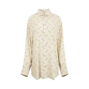 Рубашка Balenciaga Long-Sleeve Cocoon Shirt, Light Beige/Black