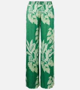Широкие брюки из сатина с цветочным принтом Cecile Poupette St Barth, Green Victoria