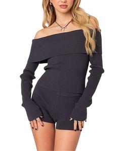 Вязаный топ с отложным воротником Edikted Miriam, серый