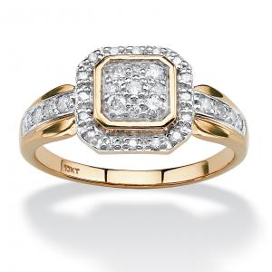 Кольцо с круглым бриллиантом 1/3 TCW Square Halo из цельного золота 10 карат Palm Beach Jewelry, белый