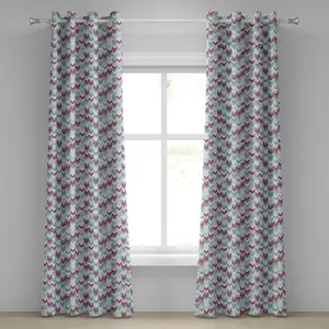 Угловая штора ABAKUHAUS с люверсами, симметричные полосы в градиентной стрелке, классическая винтажная графика, декоративные двухпанельные шторы, 280 см x 245 см, бирюзовый светло-серый