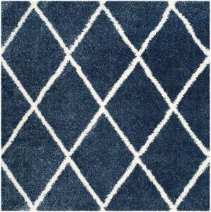 Ковер SAFAVIEH, 201 x 201 см, Montreal Shag Collection, Blue & Ivory, узор Trellis, без линьки и простой в уходе, идеален для помещений с высокой проходимостью в гостиной, спальне (SGM831A)