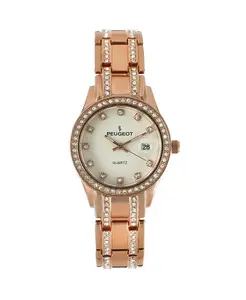 Женские круглые наручные часы с кристаллами Swarovski в розовом золоте, статусные и роскошные Peugeot