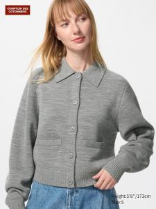 Кардиган из мериноса с воротником поло Uniqlo, 02 light grey