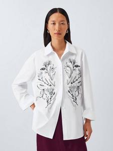 Хлопковая рубашка с цветочными аппликациями John Lewis, White