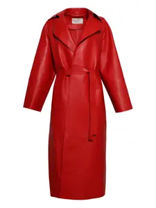 Кожаное пальто с поясом Magda Butrym, красный