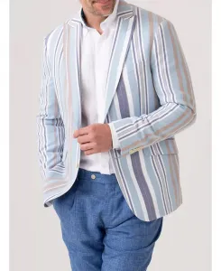Мужской полосатый пиджак из хлопка кикой Kikoy Koy Clothing, синий