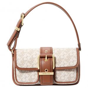 MICHAEL KORS Женская мини-сумка через плечо из лакированного холста с полиэстером бело-коричневого цвета