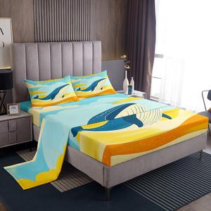 Erosebridal Комплект постельного белья Watercolor Whale с морскими животными для детей, Orange Blue
