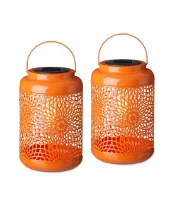 Подвесной уличный фонарь на солнечных батареях с металлическим вырезом, высотой 22 см, с лампой Эдисона, комплект из 2 штук Glitzhome, оранжевый