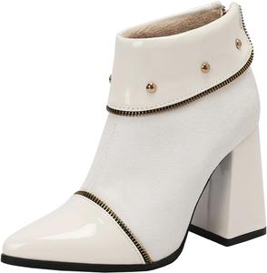 Женские элегантные ботильоны на массивном каблуке с застежкой-молнией, короткие ботинки с заостренным носком, которые подчеркнут ваш офисный и праздничный образ XIEPP, White