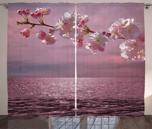 Штора ABAKUHAUS в японском деревенском стиле, ветка цветущей вишни, универсальная, с петлями и крючками, для гостиной, 280 x 225 см, розовая и светло-розовая Abakuhaus