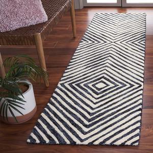 Ковер-дорожка SAFAVIEH, 69 x 275 см, Ebony Collection, Blue & Ivory, геометрический рисунок, идеально подходит для помещений с высокой проходимостью: прихожая, кухня и ванная комната (EBN150N-29)