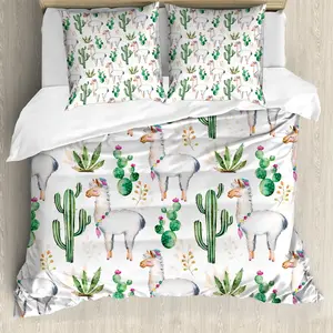 Пододеяльник ABAKUHAUS с рисунком кактуса, с рисунком верблюда, с защитой от клещей, подходит для аллергиков, с наволочками, 155 см x 220 см - 80 x 80 см, разноцветный Abakuhaus
