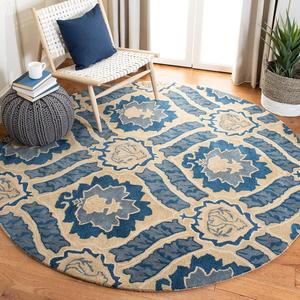 Ковер SAFAVIEH, 214 x 214 см, Wyndham Collection — круглый, Blue & Grey, ручной работы, современная шерсть, идеален для помещений с высокой проходимостью в гостиной, спальне (WYD616A)