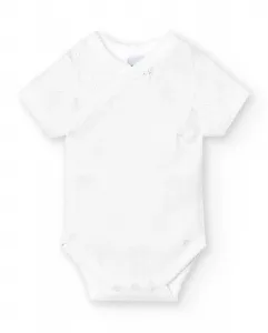 Набор из 2 детских боди с коротким рукавом, крестообразным вырезом и ажурным медвежьим принтом BABIDÚ, белый