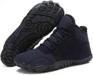 Женские и мужские босоногие ботинки, снежные ботинки - теплые минималистичные с широким носком, водонепроницаемые зимние снежные ботинки, теплые ботильоны с поддержкой свода стопы Qacksv, синий