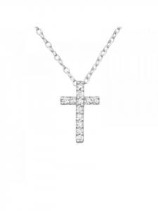 Alexander York Колье с подвеской в виде креста из циркония, изготовленное из серебра 925 пробы, состоит из двух частей, закрепленных в серебре