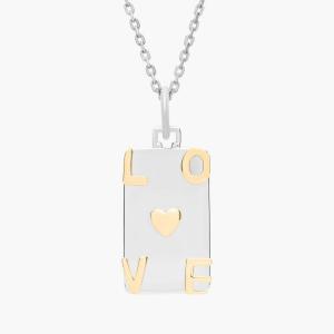 Двухцветный рельефный шарм Love из стерлингового серебра и 18-каратного желтого золота (1,3 мм) Blue Nile