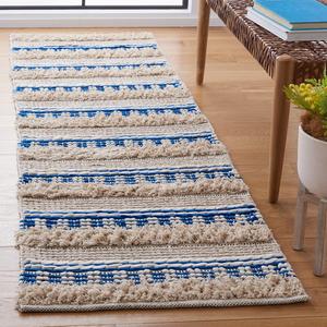 Ковер SAFAVIEH, 69 x 244 см, Natura Collection Runner, Beige & Navy, ручной работы из хлопка, идеален для помещений с высокой проходимостью в гостиной, спальне (NAT651N)