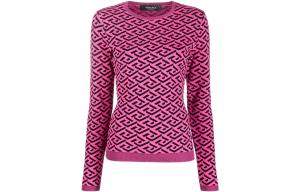 VERSACE Футболка женская с геометрическим жаккардовым принтом, Slim Fit, красная