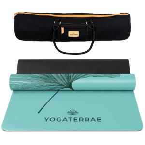 YOGATERRAE Зеленый коврик для йоги из искусственной кожи, натуральный каучук, темный гинкго инь янь + сумка для йоги