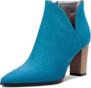 Демисезонные женские короткие ботильоны с острым носком, массивным каблуком и замком, высокие замшевые туфли, винтажный классический стиль, каблук 3 дюйма DearOnly, Blue