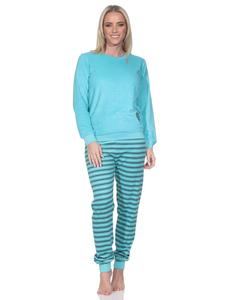 NORMANN Длиннорукавная пижама из махровой ткани с манжетами и узором в виде сердечек бирюзового цвета