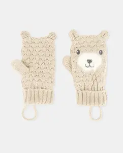 Детские вязаные варежки с медвежонком Baby El Corte Inglés, песочный