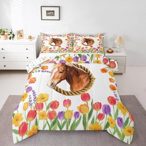 Erosebridal Комплект постельного белья Western Horse для девочек в стиле бохо с цветочным принтом, Yellow Purple