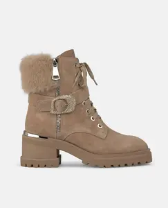 Женские ботильоны на широком каблуке с заклепками и шнуровкой Alma en Pena, бежевый