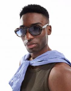 Солнцезащитные очки-авиаторы ASOS DESIGN Festival с черепаховой оправой и синими линзами