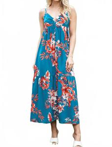 Платье макси с открытой спиной и цветочным принтом небесно-голубого цвета Shewin, голубой