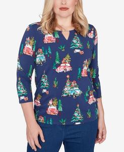 Классический женский топ с принтом рождественской елки и бисером Alfred Dunner, Navy