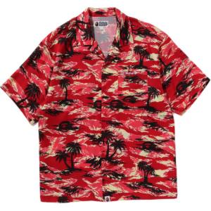 Bape Palm Tree Camo открытая воротник карман короткий рукав рубашка A BATHING APE, красный