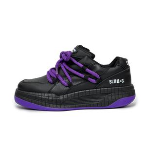 Скользостойкие амортизирующие износостойкие увеличивающие рост низкие скейтборд кроссовки мужские черно-фиолетовые SLNU 3