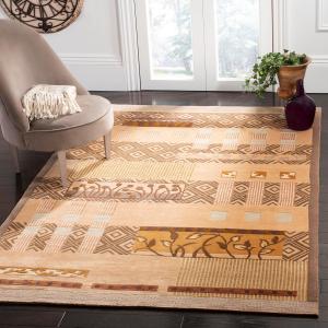 Ковер SAFAVIEH, 122 x 183 см, Tibetan Collection, Beige & Multi, ручной вязки, современный из шелка и шерсти, идеален для помещений с высокой проходимостью: прихожая, гостиная, спальня (TB363A)