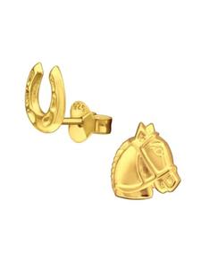 Alexander York Серьги-гвоздики «Лошадь» и «Подкова» из золота, изготовленные из серебра 925 пробы, комплект из 2 штук