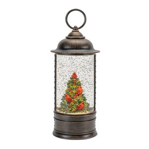 Фонарь-шар светодиодный Melrose International Lantern With Cardinal Holly Tree, 25 см, бронзовый / красный / зеленый
