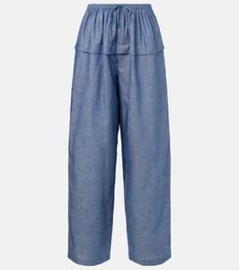 Широкие брюки из хлопка и льна Alaïa, Bleu Jeans