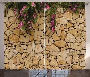 Штора ABAKUHAUS "Кирпичная стена в деревенском стиле", цветущая орхидея баухиния, присборенная ленточная штора для спальни с петлями и крючками, 280 x 225 см, бежево-темно-зеленый с пурпурным оттенком Abakuhaus