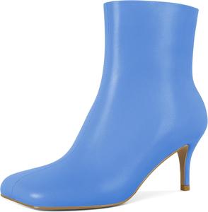 Женские ботильоны Soireelady с низким каблуком 2,5 дюйма, квадратный носок, боковая молния, осенние и зимние короткие ботинки, Blue