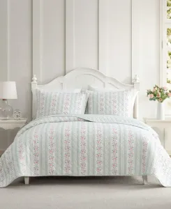 Двустороннее одеяло Rosebud Stripe, 3 предмета, размер Full/Queen Laura Ashley, светло-зеленый